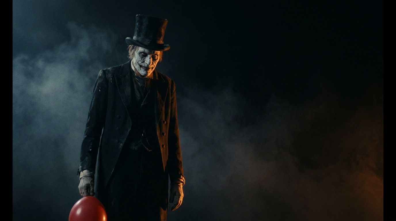 Maestro de carnaval con un globo rojo entre el humo